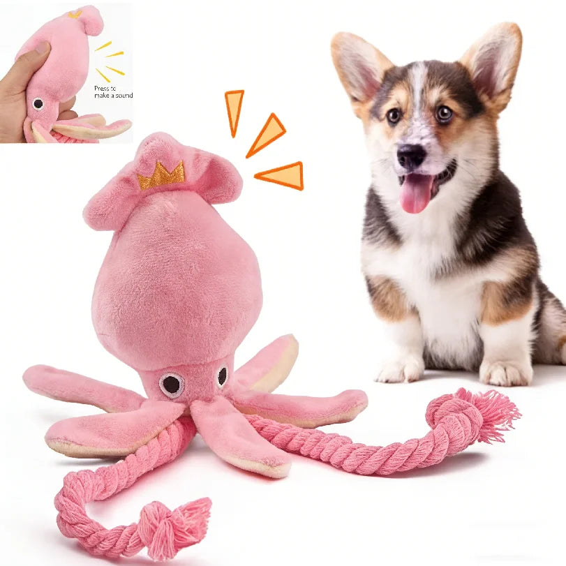 Squeaky Octopus Rope Chew Toy for Dogs & Cats